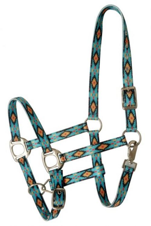 Showman Premium Nylon Horse Sized Halter with turquoise southwest design